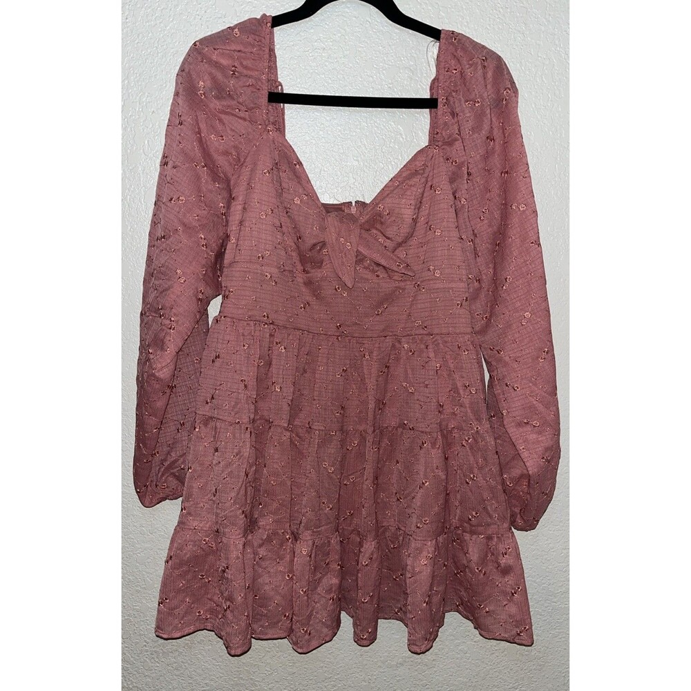 Trixxi Bridgette Jacquard Ruched Ruffled Dress Women Sz XL Dusty Rose